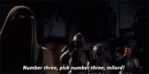Lord Farquaad from Shrek saying 'pick number 3, my lord'.